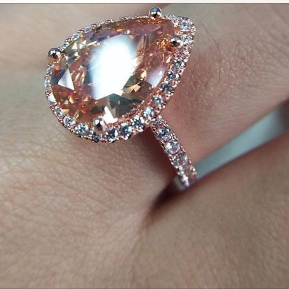18K Rose Gold Filled Halo Morganite Ring - Picture 2 of 9